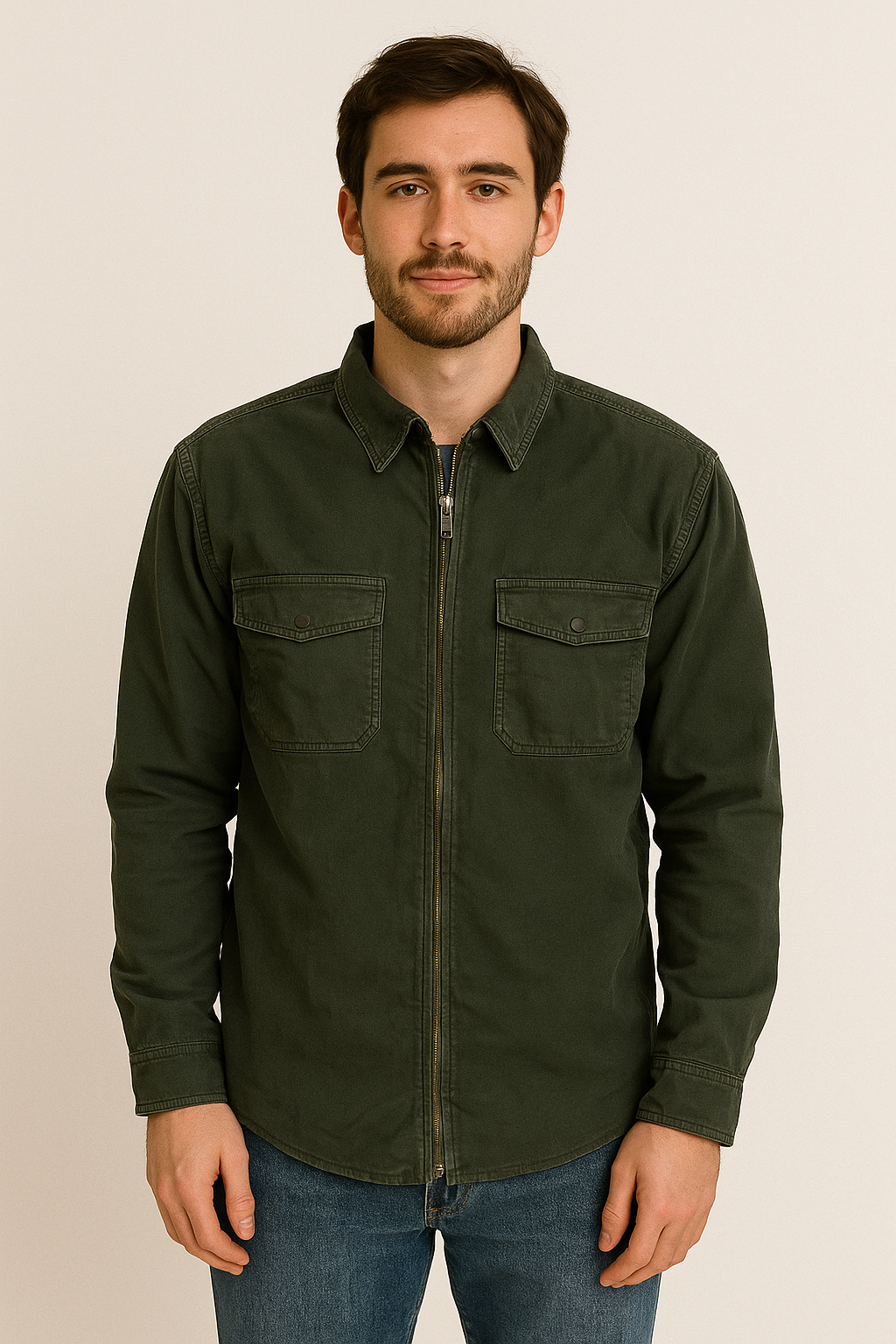 Men’s Corduroy Over Shirt Army green Full Zip jacket