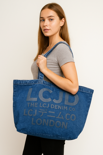 Unisex LCJ Denim Tote Bag Indigo Washed Denim