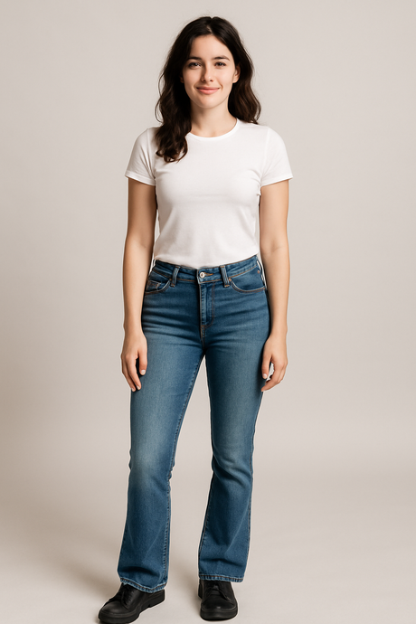 Ladies Flare Jeans High Rise Stretch 70s Retro Denim Acid Wash LCJ Denim
