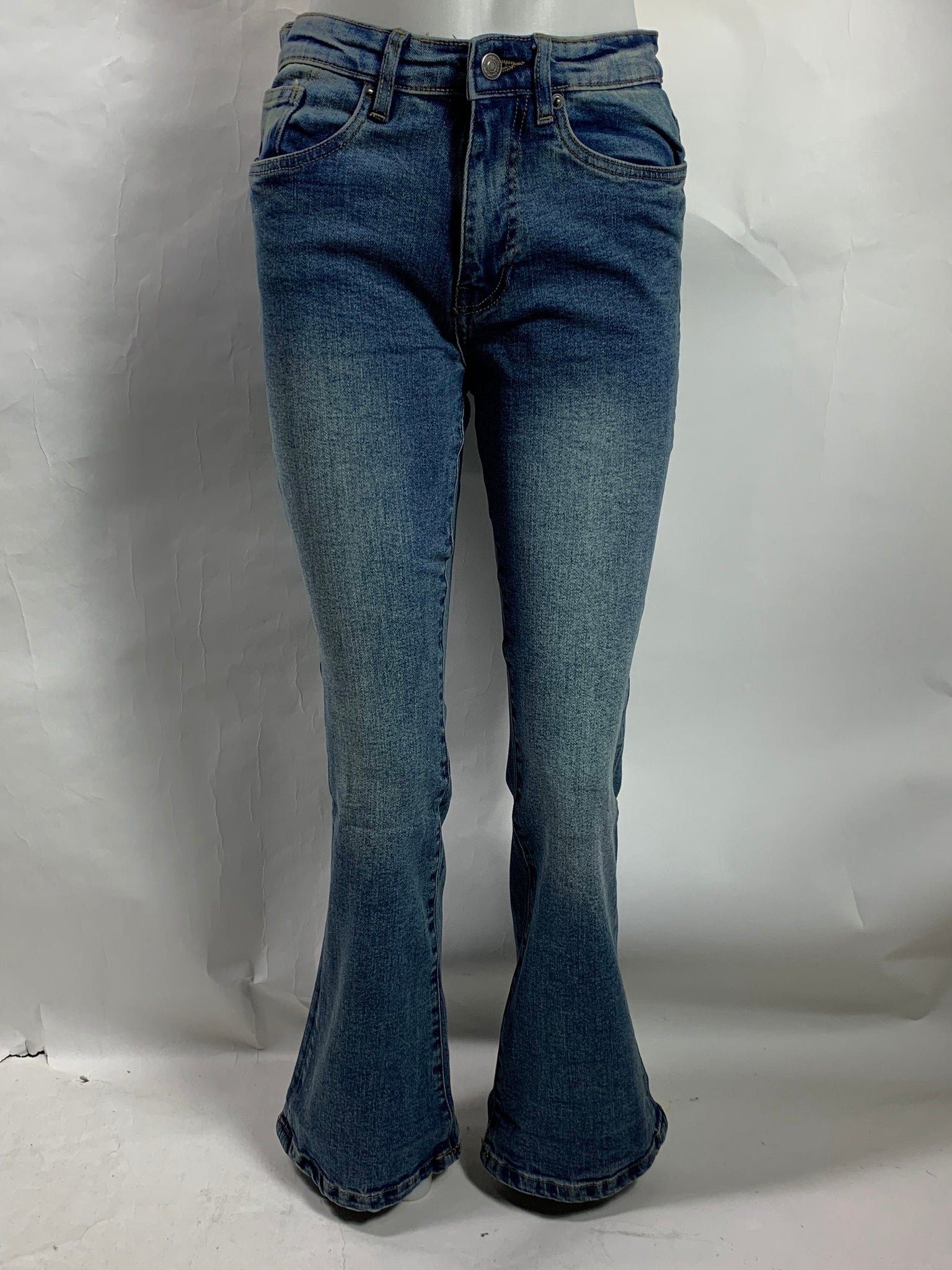 Ladies Flare Jeans High Rise Stretch 70s Retro Denim Acid Wash LCJ